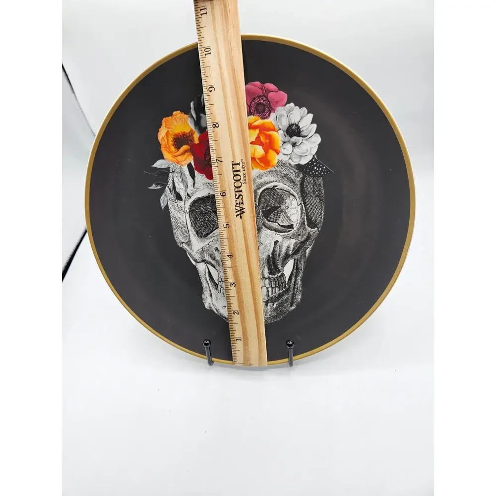 Harvest Green Studio Floral Skull Dinner Plate Made in England‎ Black Orange Red